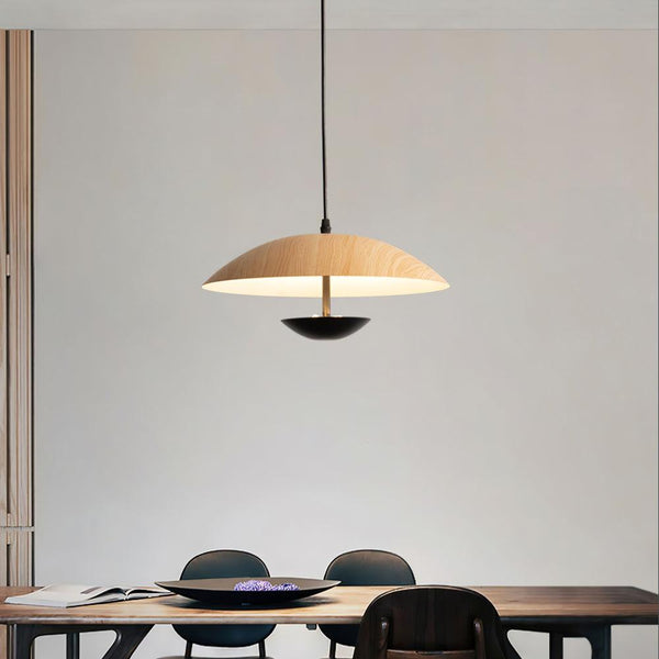 Frisbee Pendelleuchte, Holzmaserung Esszimmerlampe
