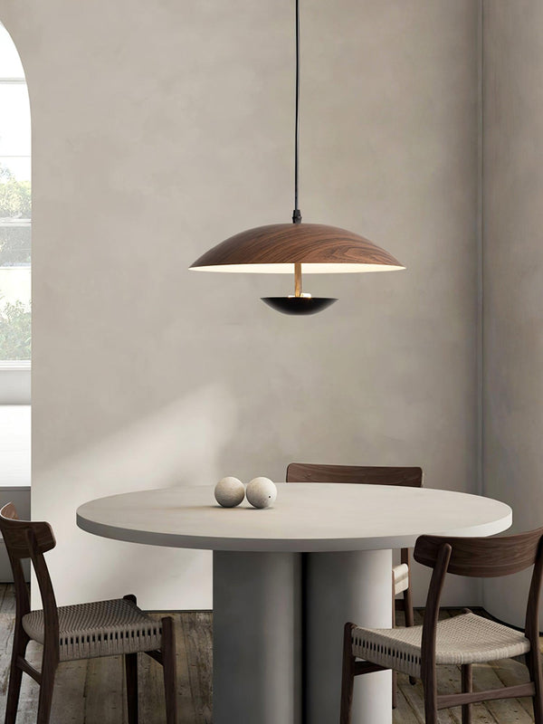 Frisbee Pendelleuchte, Holzmaserung Esszimmerlampe