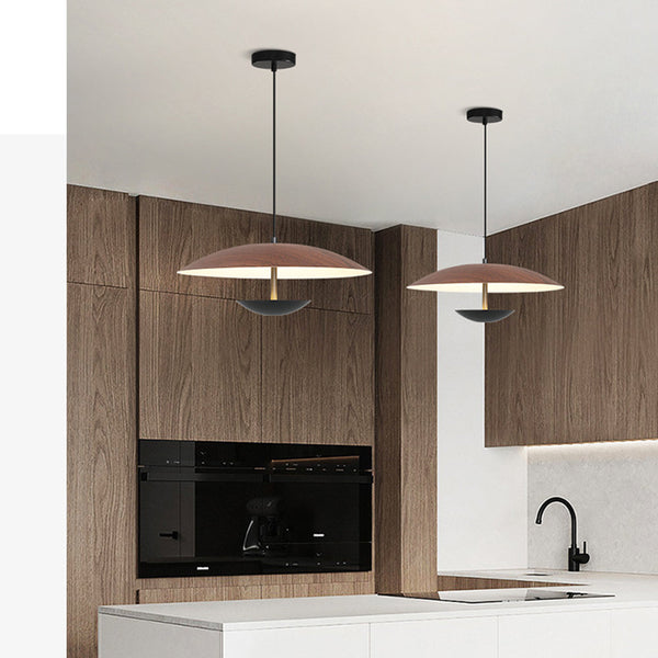 Frisbee Pendelleuchte, Holzmaserung Esszimmerlampe