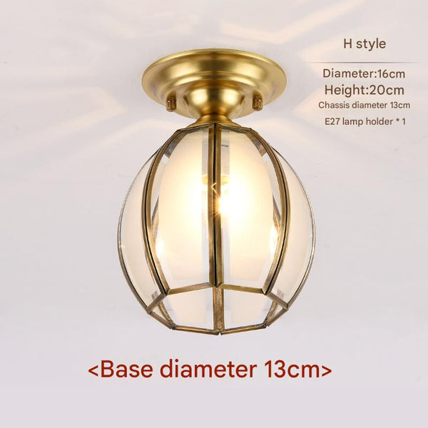 European style copper home decoration corridor entrance balcony small ceiling lamp