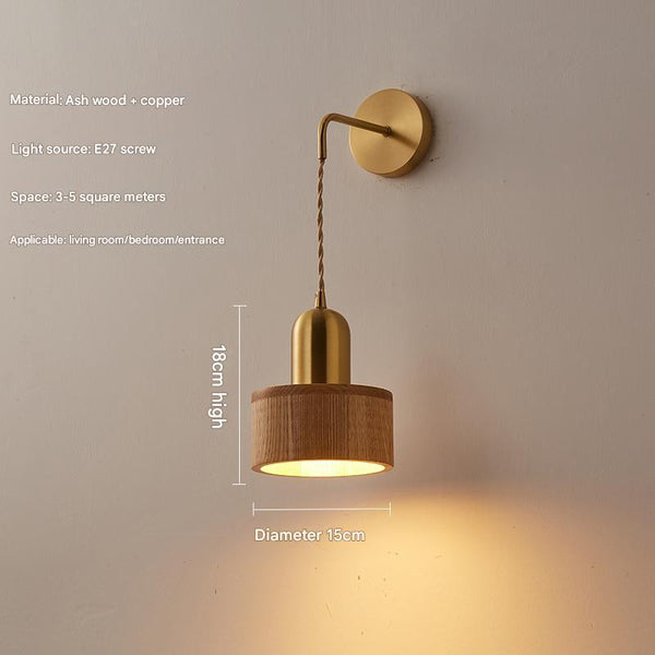 Wandlampe aus Massivholz im japanischen Stil komplett aus Kupfer