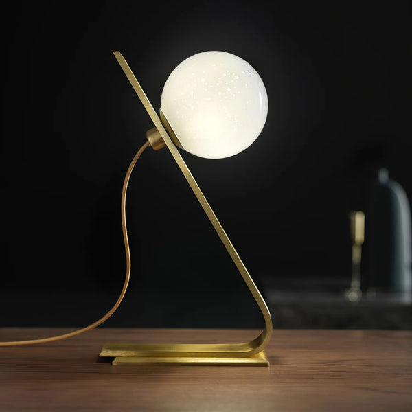 Industrial style desk, brass stand glass table lamp