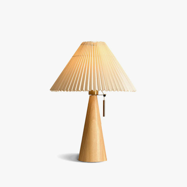 Japanese log style bedroom, pleated lampshade wooden table lamp