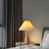 Japanese log style bedroom, pleated lampshade wooden table lamp