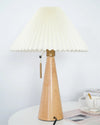 Japanese log style bedroom, pleated lampshade wooden table lamp