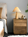 Japanese log style bedroom, pleated lampshade wooden table lamp