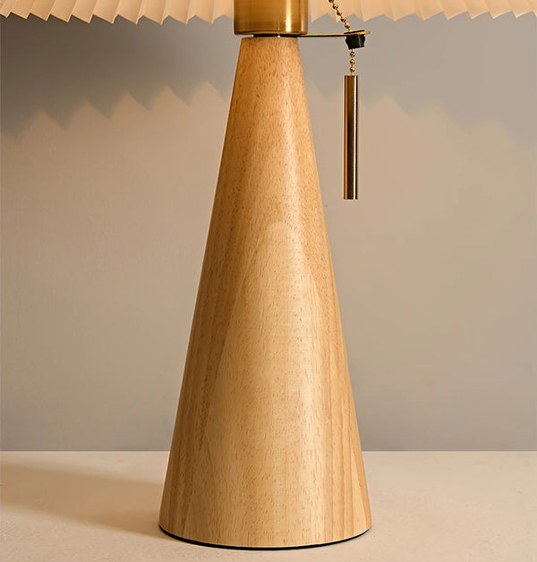 Japanese log style bedroom, pleated lampshade wooden table lamp