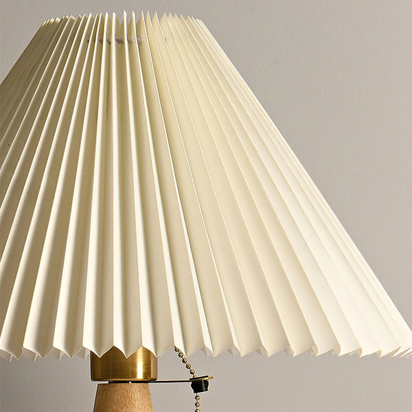 Japanese log style bedroom, pleated lampshade wooden table lamp