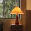 Japanese log style bedroom, pleated lampshade wooden table lamp