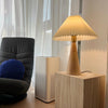 Japanese log style bedroom, pleated lampshade wooden table lamp