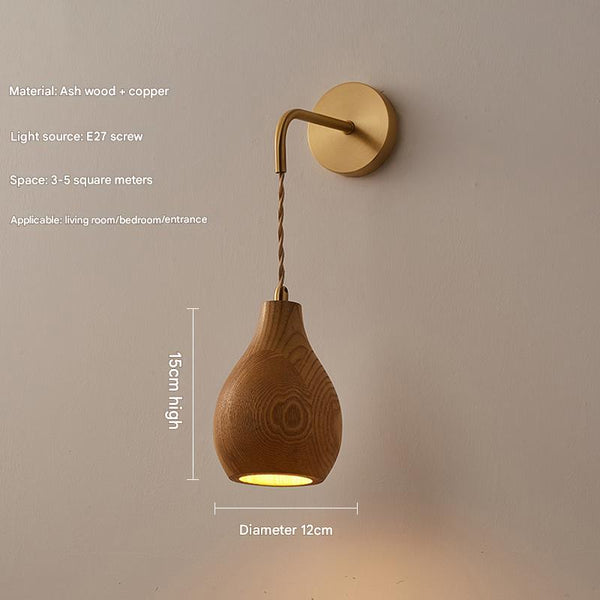 Wandlampe aus Massivholz im japanischen Stil komplett aus Kupfer
