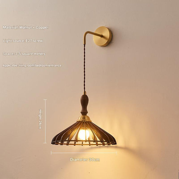 Wandlampe aus Massivholz im japanischen Stil komplett aus Kupfer