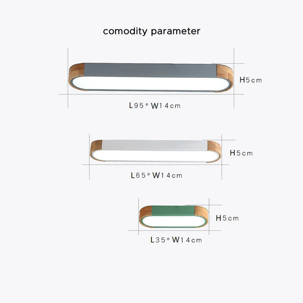Plafonnier à bande encastrée simple couleur macaron bois acrylique