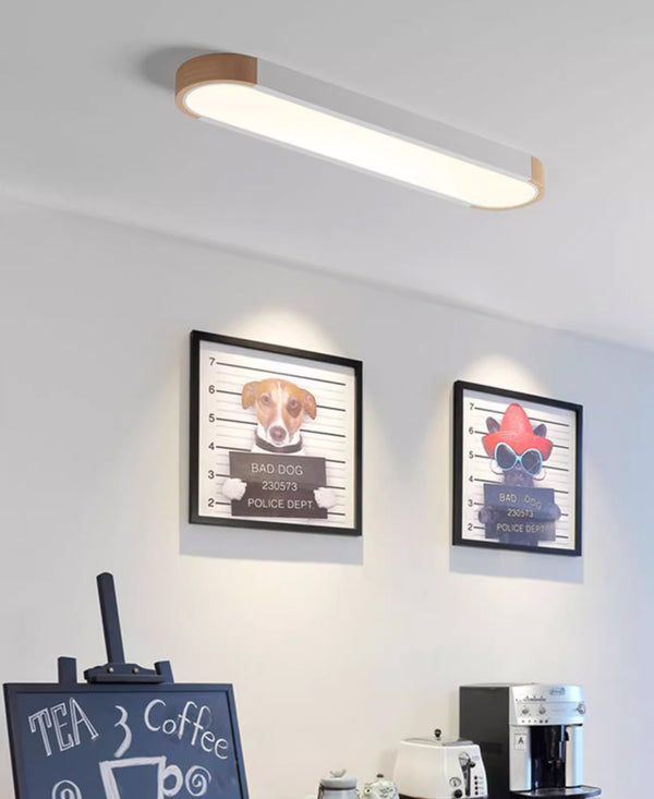 Plafonnier à bande encastrée simple couleur macaron bois acrylique