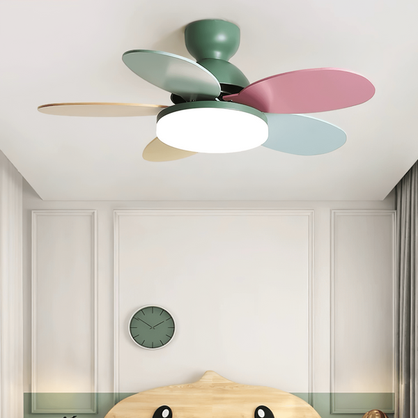 Multi-color petal ceiling fan lamp