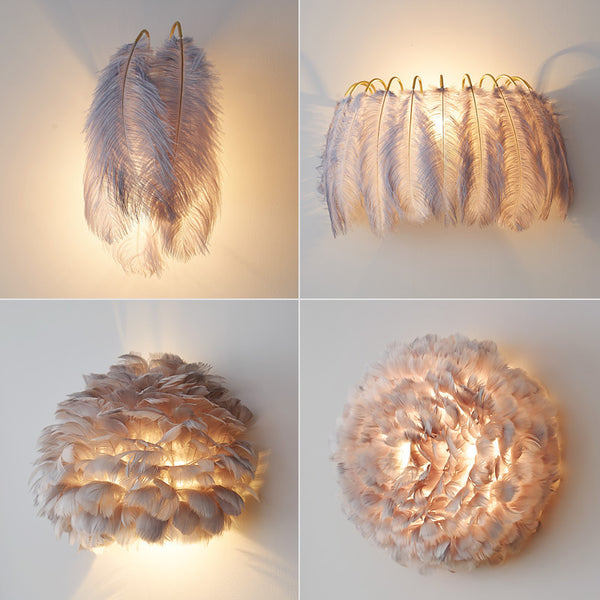 Nordic Feather Bedroom Bedside Wall Lamp