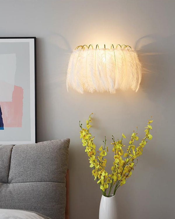Nordic Feather Bedroom Bedside Wall Lamp
