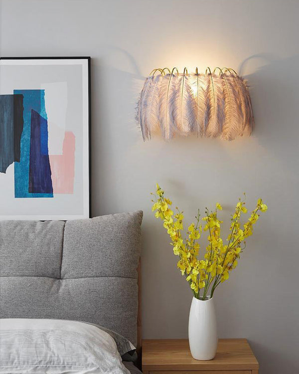 Nordic Feather Bedroom Bedside Wall Lamp