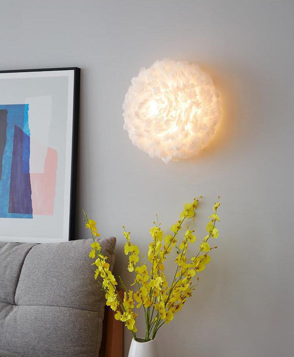 Nordic Feather Bedroom Bedside Wall Lamp