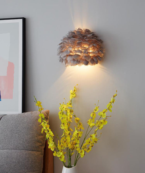 Nordic Feather Bedroom Bedside Wall Lamp