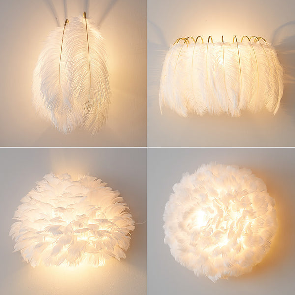 Nordic Feather Bedroom Bedside Wall Lamp