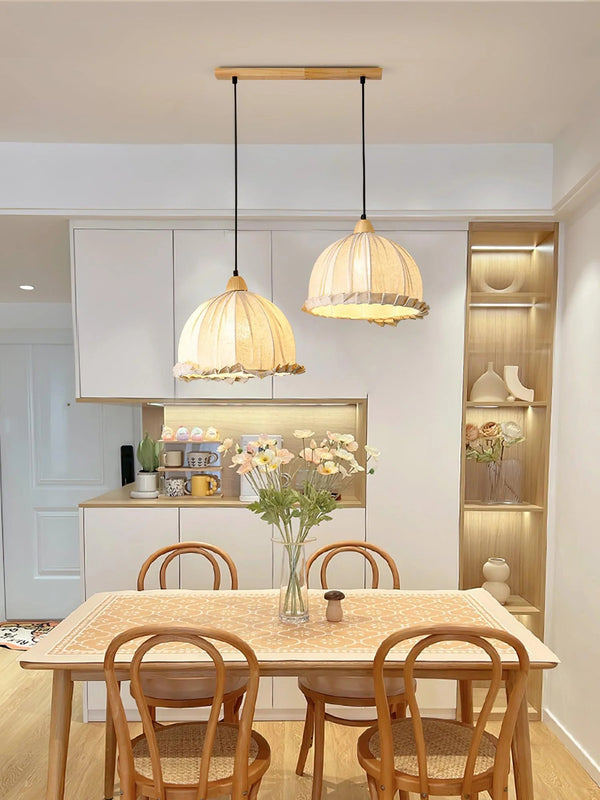 Nordic natural wood - fabric pendant light