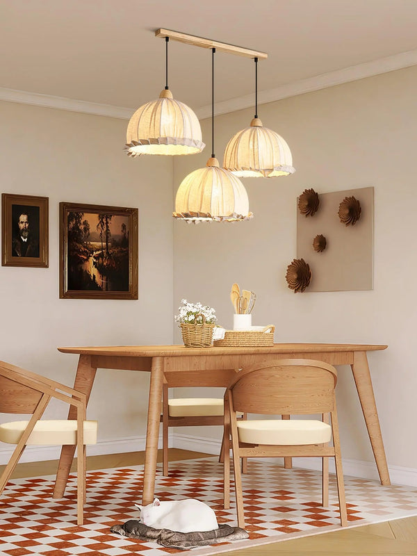 Nordic natural wood - fabric pendant light