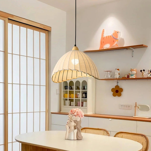 Nordic natural wood - fabric pendant light