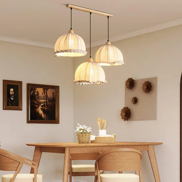 Nordic natural wood - fabric pendant light