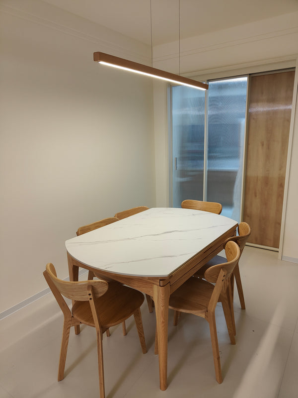 Lampe suspendue à longue bande en bois massif, lampe de salle à manger