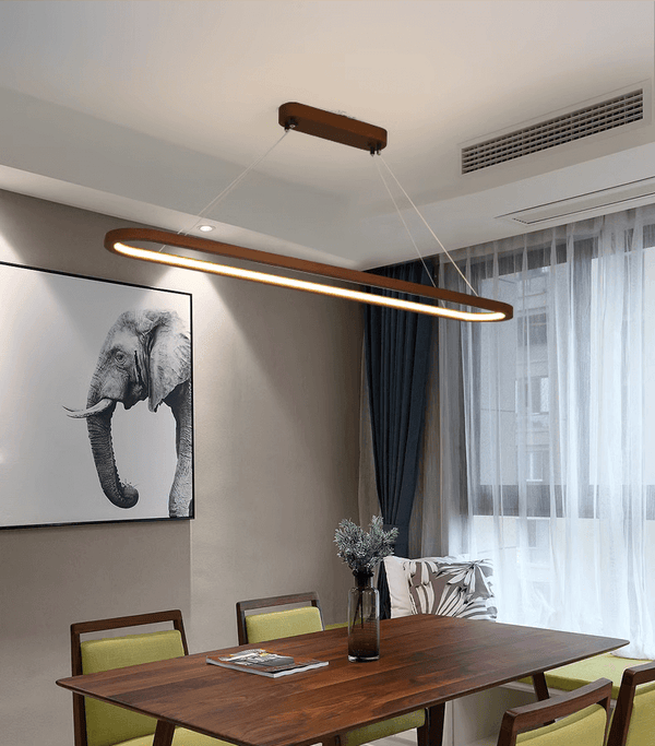 Ovale Pendelleuchte aus Massivholz