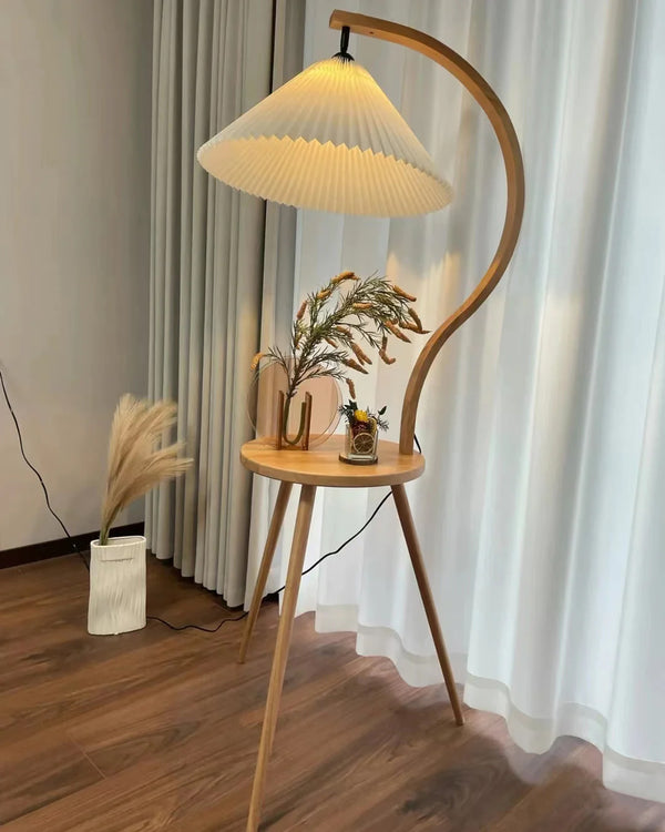 Pleated Shade & Solid Wood Floor Lamp