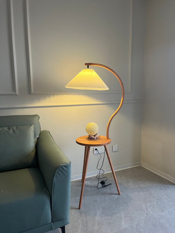Pleated Shade & Solid Wood Floor Lamp