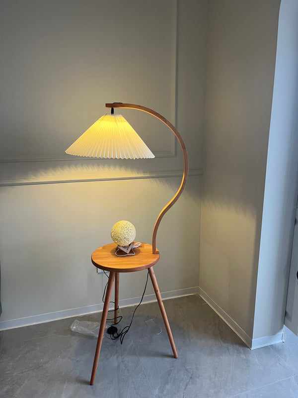 Pleated Shade & Solid Wood Floor Lamp