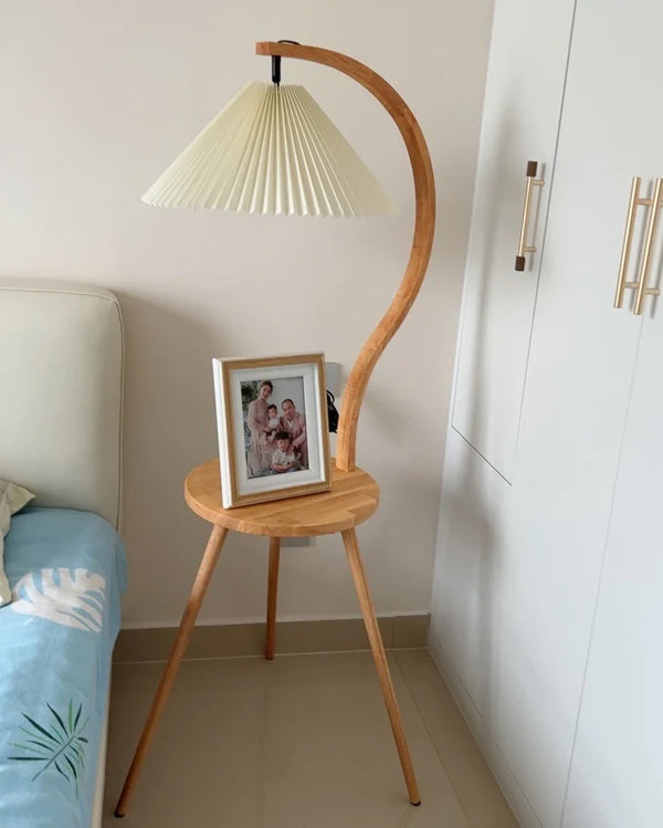 Pleated Shade & Solid Wood Floor Lamp