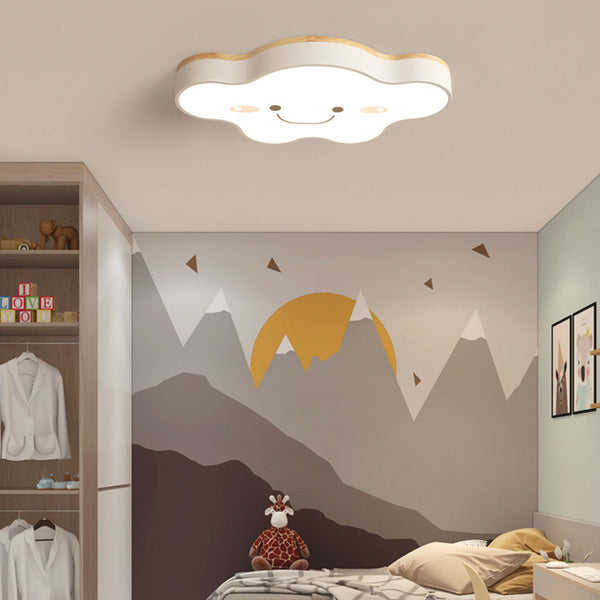 Deckeneinbauleuchte Macaron Smile Cloud für Kinderzimmer, Holz Eisen
