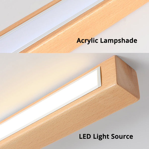 Lampe suspendue à longue bande en bois massif, lampe de salle à manger