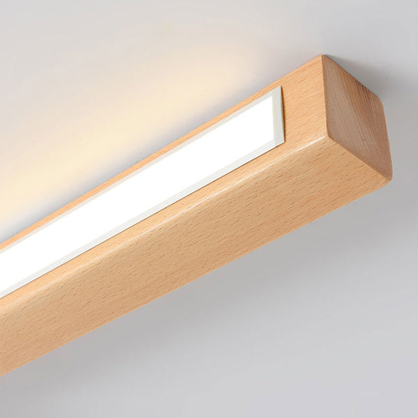 Lampe suspendue à longue bande en bois massif, lampe de salle à manger