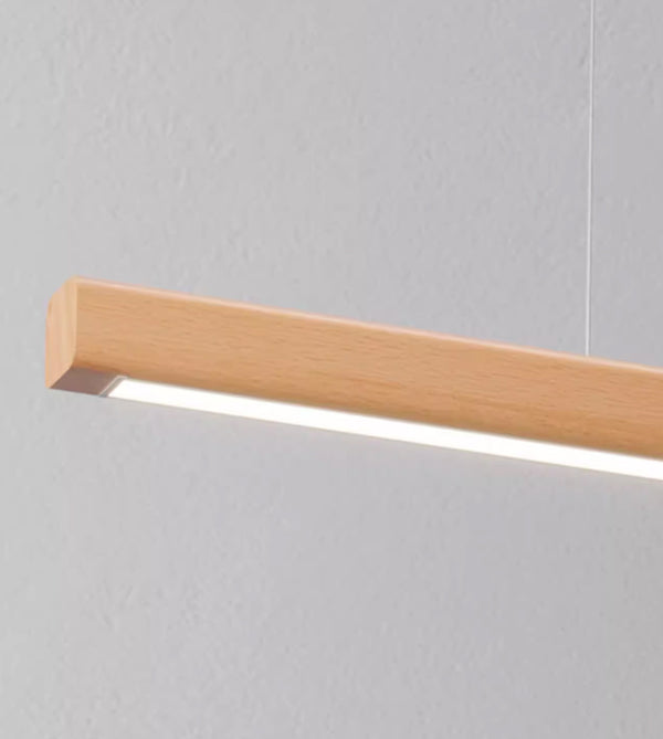 Lampe suspendue à longue bande en bois massif, lampe de salle à manger