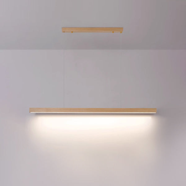 Lampe suspendue à longue bande en bois massif, lampe de salle à manger