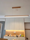 Lampe suspendue à longue bande en bois massif, lampe de salle à manger