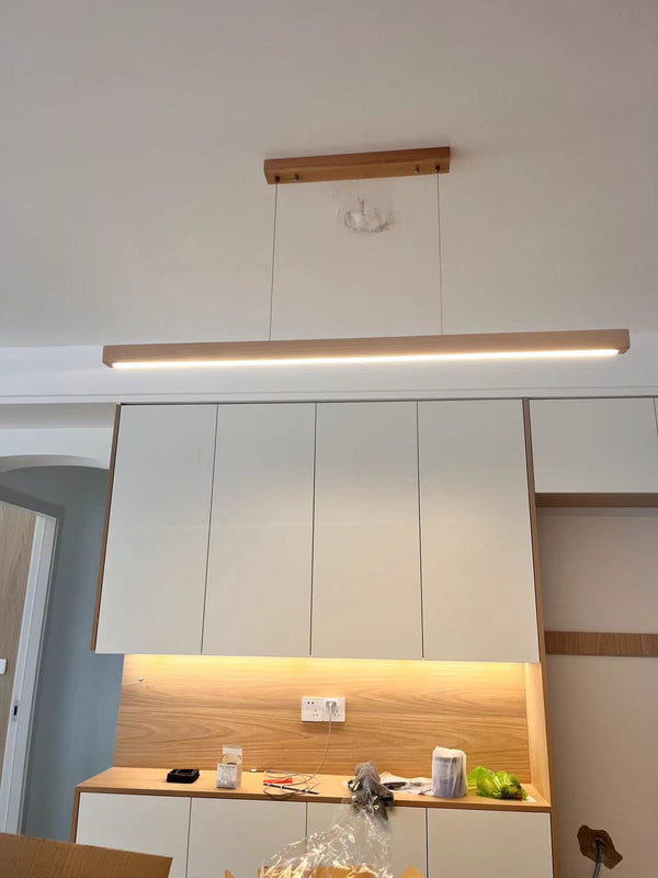 Lampe suspendue à longue bande en bois massif, lampe de salle à manger