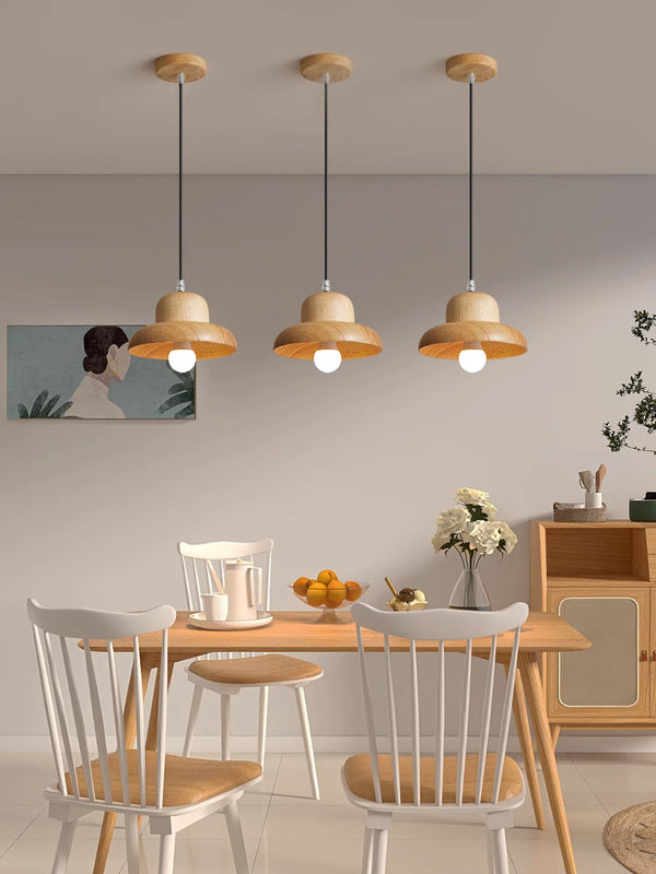 Lampe à suspension en bois massif, petite lampe de salle à manger