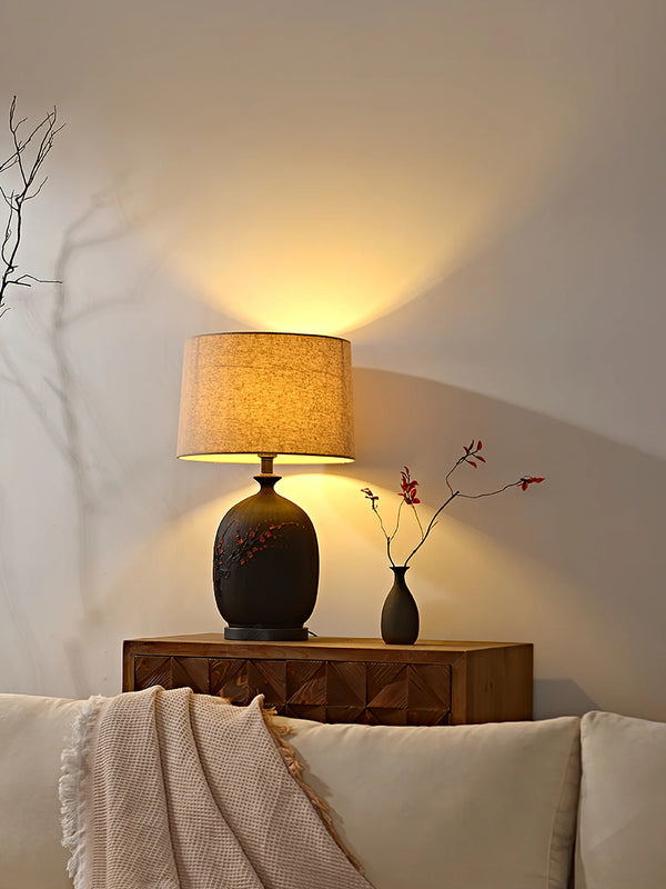 Study Red Plum Ceramic Art Table Lamp