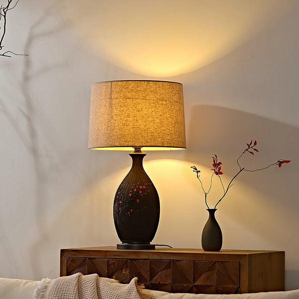 Study Red Plum Ceramic Art Table Lamp