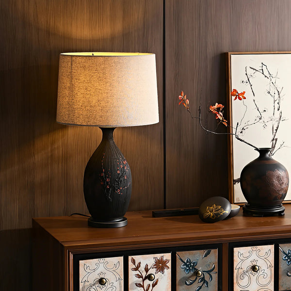 Study Red Plum Ceramic Art Table Lamp