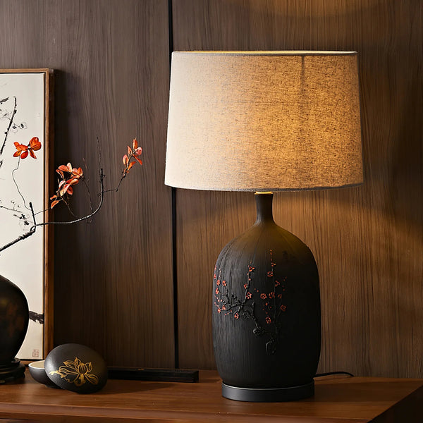 Study Red Plum Ceramic Art Table Lamp