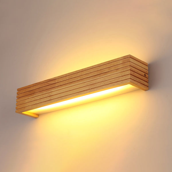 Miroir mural avec éclairage frontal, éclairage de salle de bain rectangulaire en bois