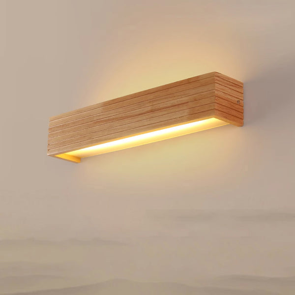 Miroir mural avec éclairage frontal, éclairage de salle de bain rectangulaire en bois