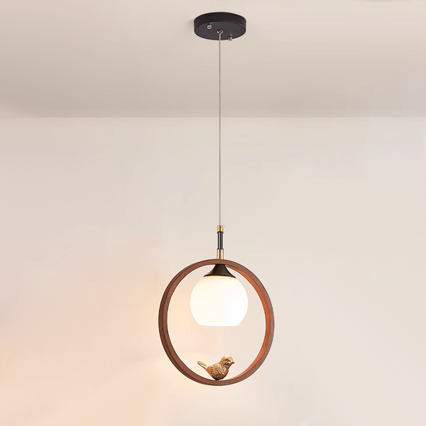 Wooden Bird Pendant Light, Log/Walnut